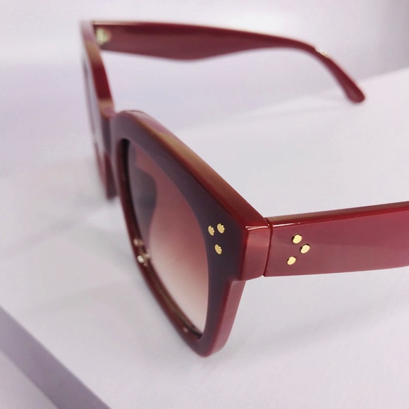 🆑 Square Frame Sunglasses in Wine Red - Picture 4 of 7